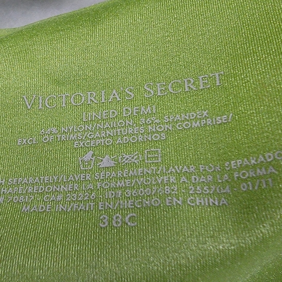 38C Victoria's Secret Womens Lime Green Lined Demi Bra Underwire Back Closure - Picture 5 of 5